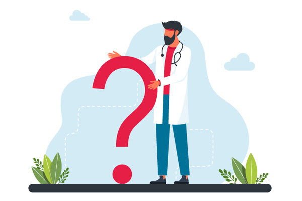 Illustration of a clinician stood next to a question mark